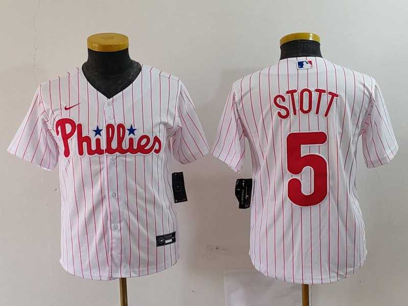 Youth Philadelphia Phillies #5 Bryson Stott White Pinstripe Stitched Cool Base Jersey->mlb youth jerseys->MLB Jersey